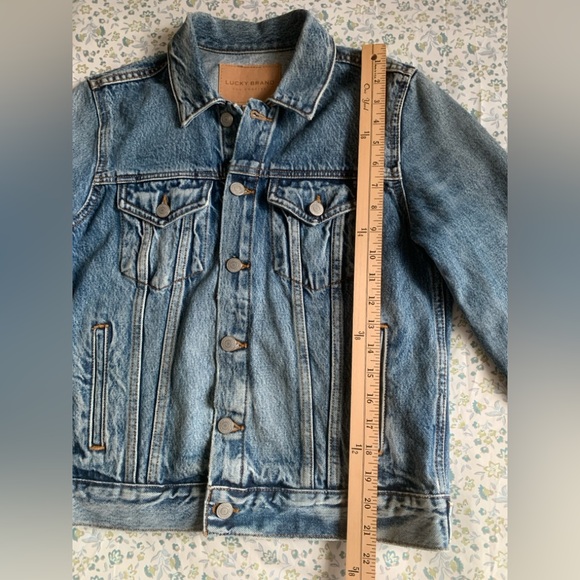 Lucky Brand Tomboy Trucker Denim Jacket Boho Mud Cloth Evil Eye M - Picture 6 of 16